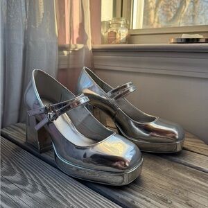 Aldo Shiny Silver Platform Heels
